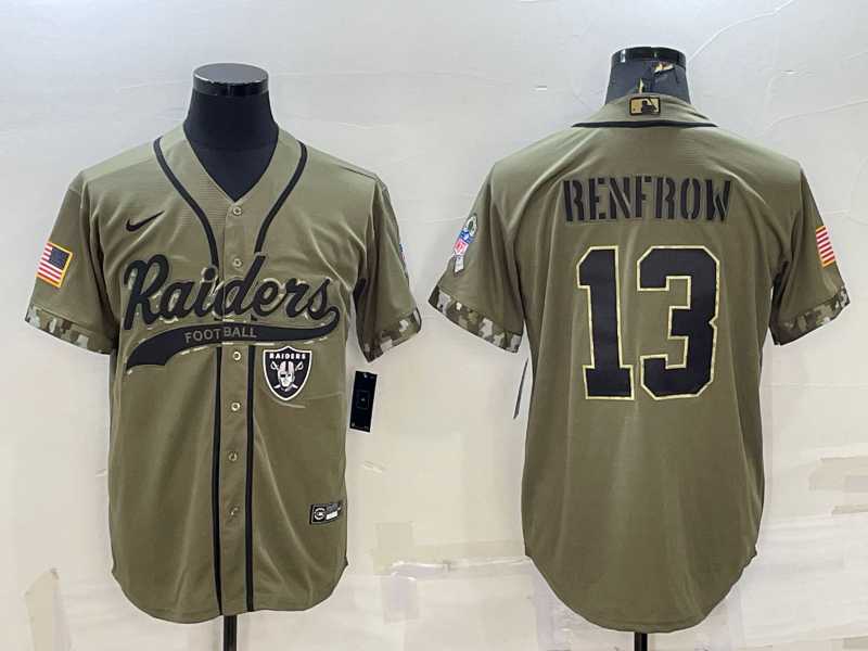 Men%27s Las Vegas Raiders #13 Hunter Renfrow 2022 Olive Salute to Service Cool Base Stitched Baseball Jersey->las vegas raiders->NFL Jersey